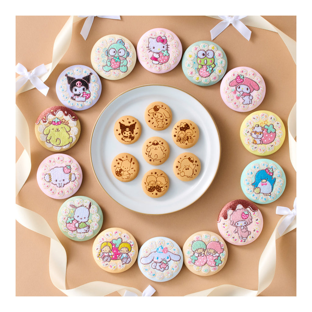 SANRIO CHARACTERS EMBROIDERY CAN BADGE WITH BISCUITS 4 (pack of 12) 刺繡 襟章