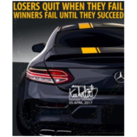 Pop Art Wall Decoration Drawing (Car Benz - losers quit when they fail winners fail until they succeed) 掛畫