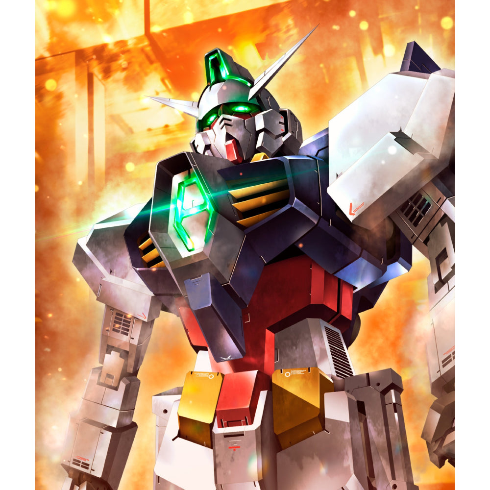 Robotic character with a fiery background
