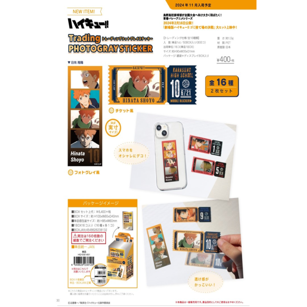 Haikyu!! Trading Photo Gray Stickers (pack of 16) 排球少年 貼紙