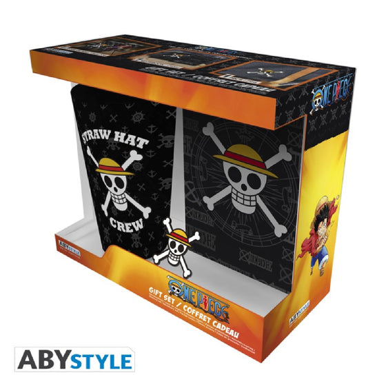 ONE PIECE - Gift Set - "Skull" - Large Glass (ABYVER167) + Pin (ABYPIN013) + A6 Pocket Notebook