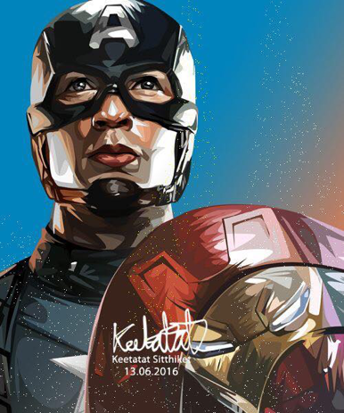 Pop Art Wall Decoration Drawing (Captain America - Ironman Refelected On Shield )