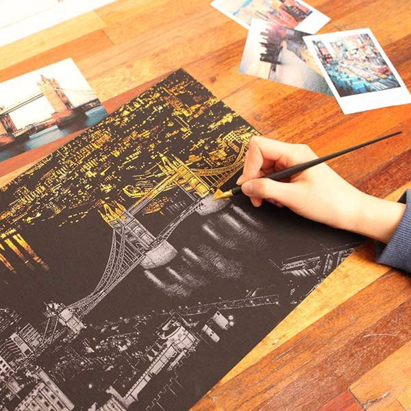 Lago Scratch Art City Night View Drawing London Landmark Travel Souvenir