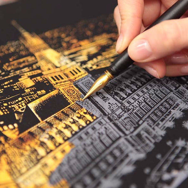 Lago Scratch Art City Night View Drawing Hamburg | Travel Landmark