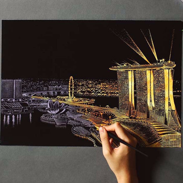 Lago Scratch Art City Night View Drawing Singapore Pen Foil