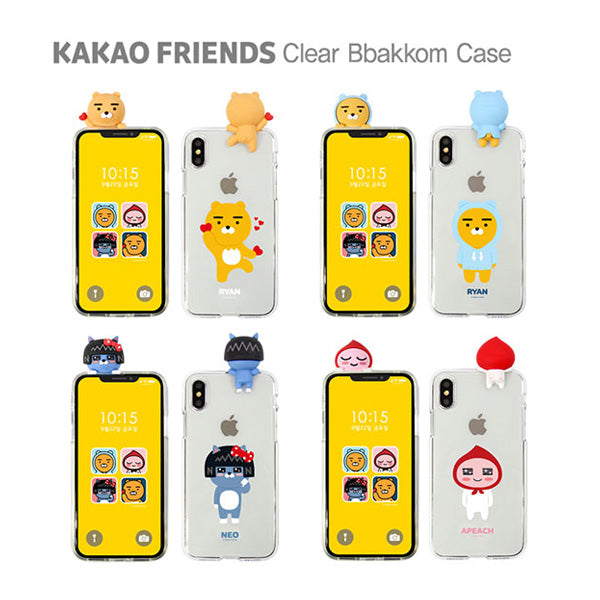 KAKAO Clear Mascot iPhone Case Korea Ryan Lion Heart Hoodie Little APeach Neo HK 韓國卡通Kakao Talk手機套獅子桃子貓女