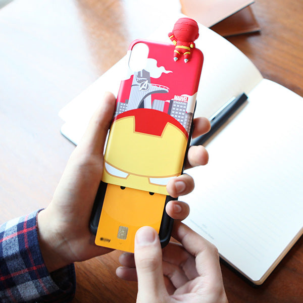 Marvel Ironman Figure Credit Card Holder Slide Cover Bumper iPhone Case Shock Absorption XR XS Max