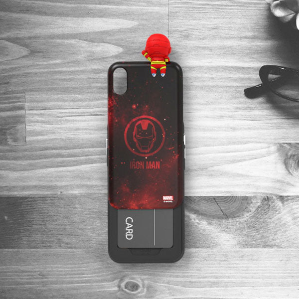 Marvel Ironman Mini Figure Bumper Card Holder Protective Phone Case Slide Back Cover Open