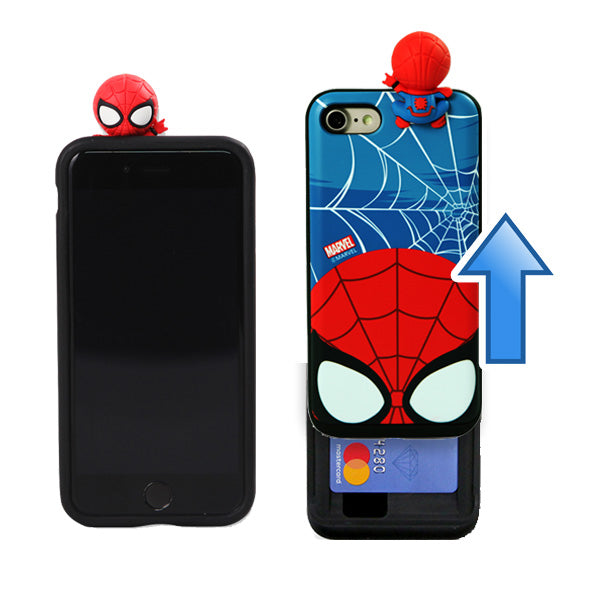 Marvel Mini Figure Spiderman Credit Card Slot Slide Cover Wallet Bumper iPhone Case XR XS Max