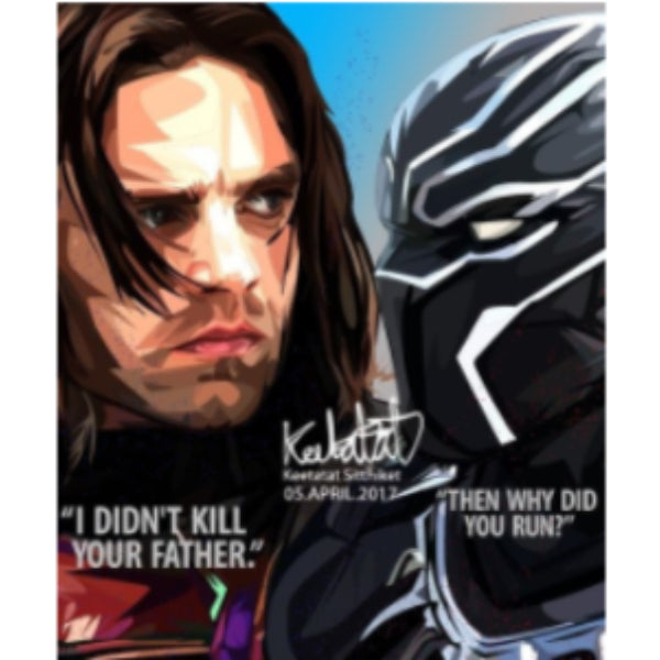 Pop Art Wall Decoration Drawing (Winter Soldier x Black Panther - I Didn't Kill Your Father, Then Why Did You Run) 寒冬戰士 黑豹 掛畫 Marvel