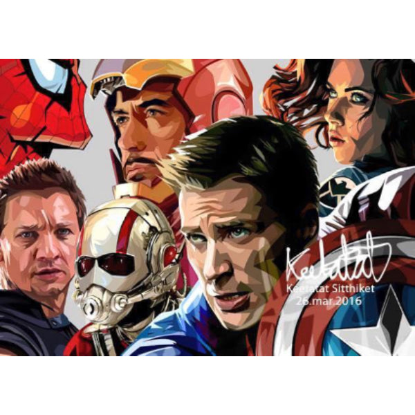 Pop Art Wall Decoration Drawing (Heroes Set 2pcs: Civil War 2pcs) 蜘蛛俠 鷹眼 鐵甲奇俠 蟻俠 黑寡婦 美國隊長 掛畫 Marvel