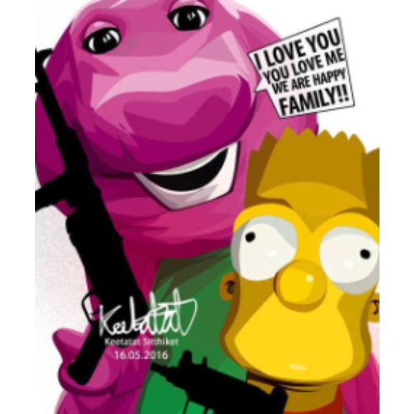 Pop Art Wall Decoration Drawing (Bad Barney And Bart) Simpson 掛畫