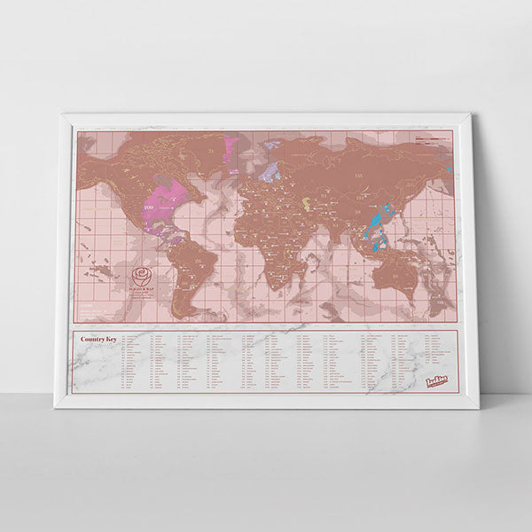 Scratch Map Rose Gold Travel Edition in Frame Wall Decoration Poster Marble Finish