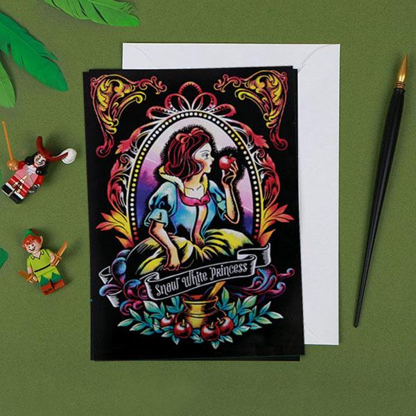 The Snow White Fairy Tale Lago Scratch Art Postcard Cartoon DIY Drawing