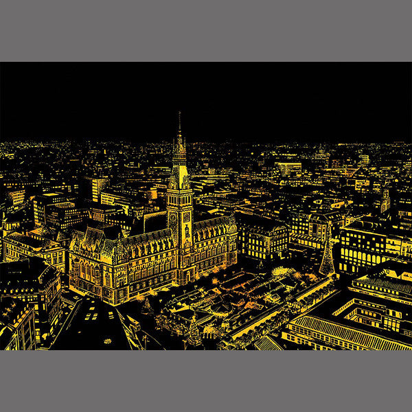 Lago Scratch Art City Night View Drawing Hamburg | Travel Landmark