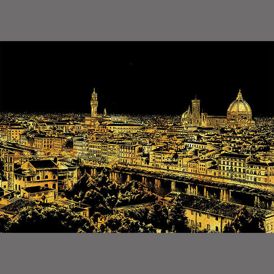 Scratch Art City Night View Drawing Florence Landmark Travel Print